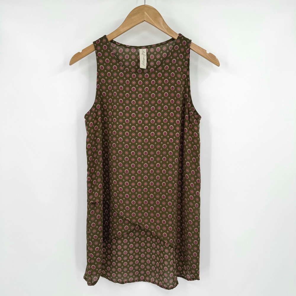 Allison Joy Green Circle Print Asymmetric Front Sleeveless Tank Top Women's XS